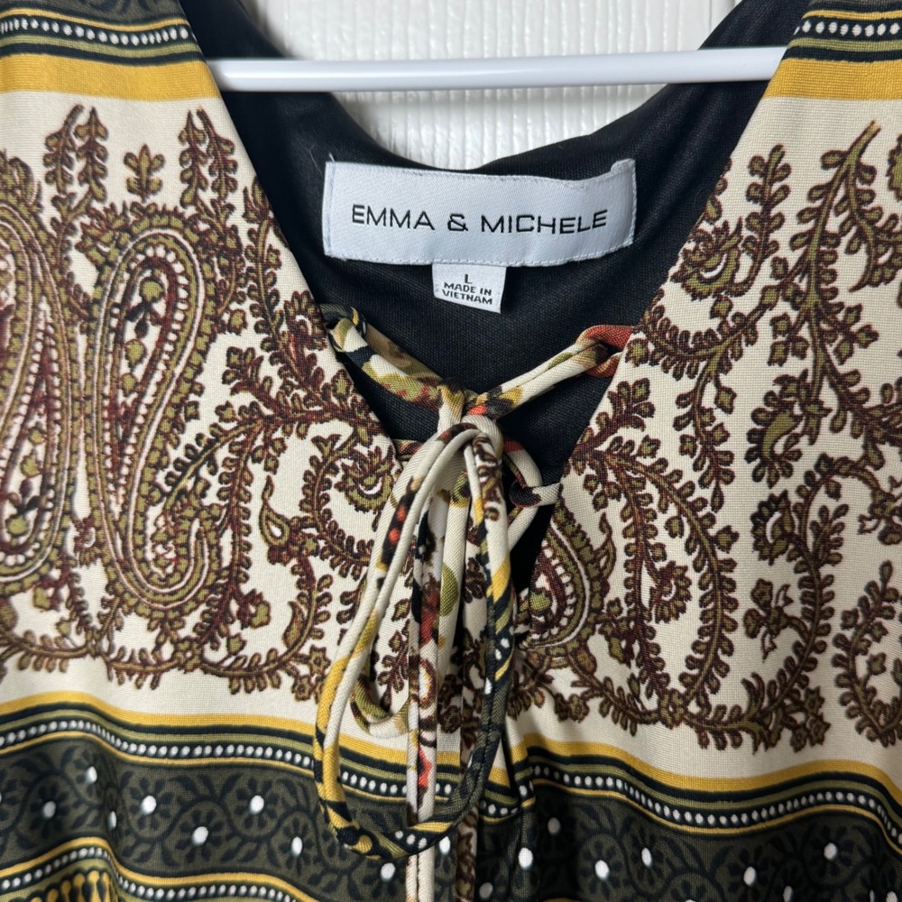 EMMA & MICHELE Paisley Floral Print Maxi Dress Womens Size L Sleeveless Tie Neck - Picture 4 of 7